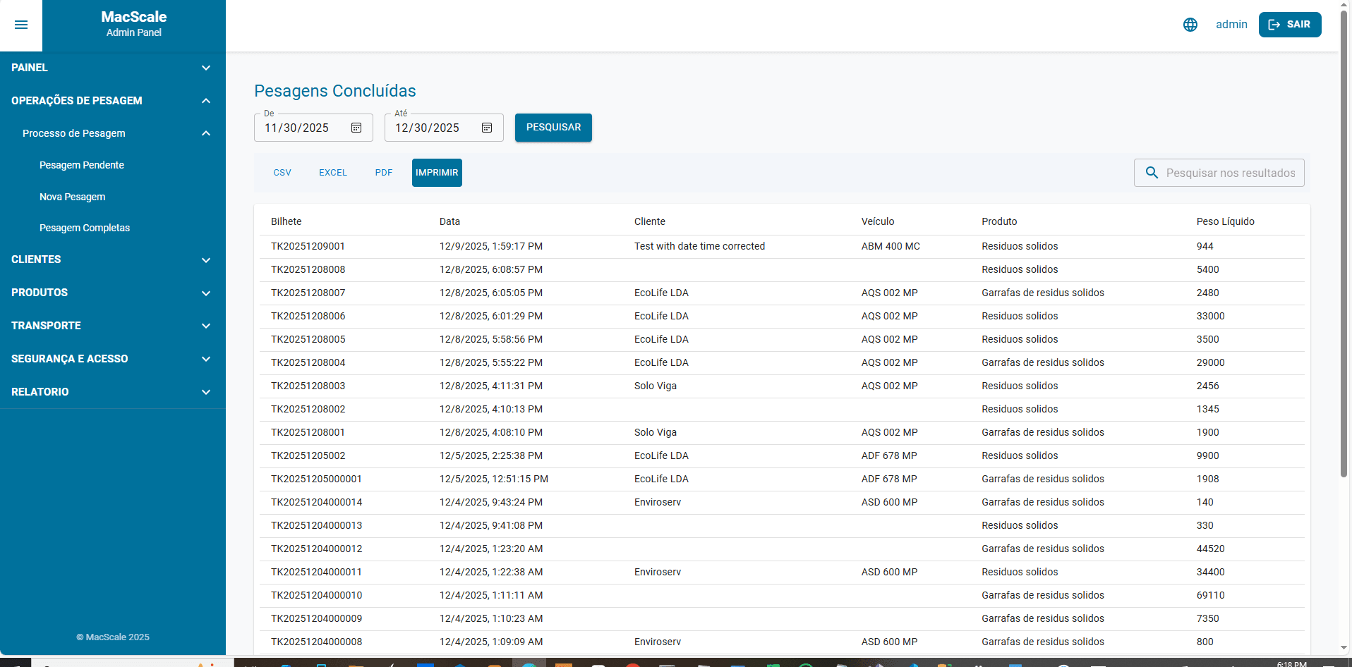 Relatórios & Exportação